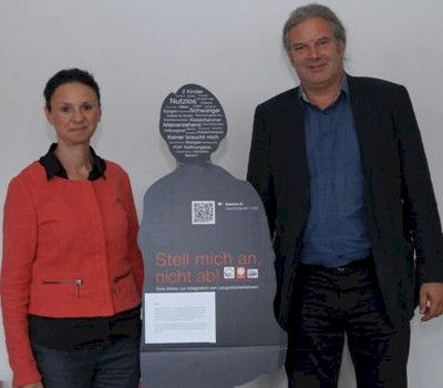 Marika Jungbluth und Andrej Hunko MdB, die Kandidaten fr DIE LINKE, bei ihrem Besuch im Haus der Caritas